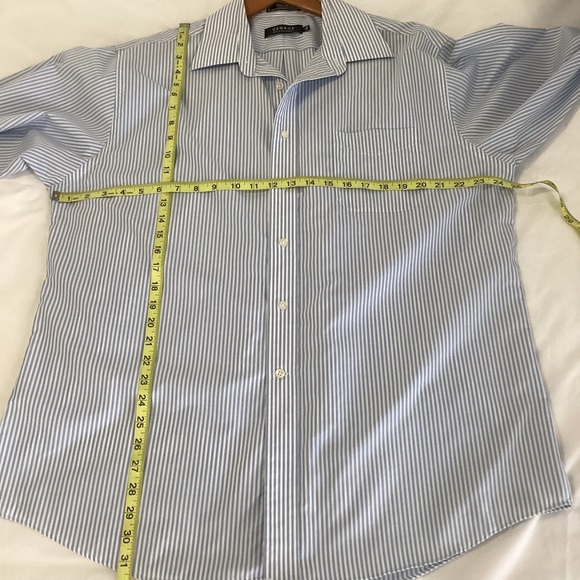 GEORGE: Mens baby blue white pinstripe longsleeve button down size 34/35,17 neck - Picture 3 of 6